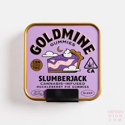 Slumberjack Huckleberry Pie tin by Goldmine Gummies obtain high
